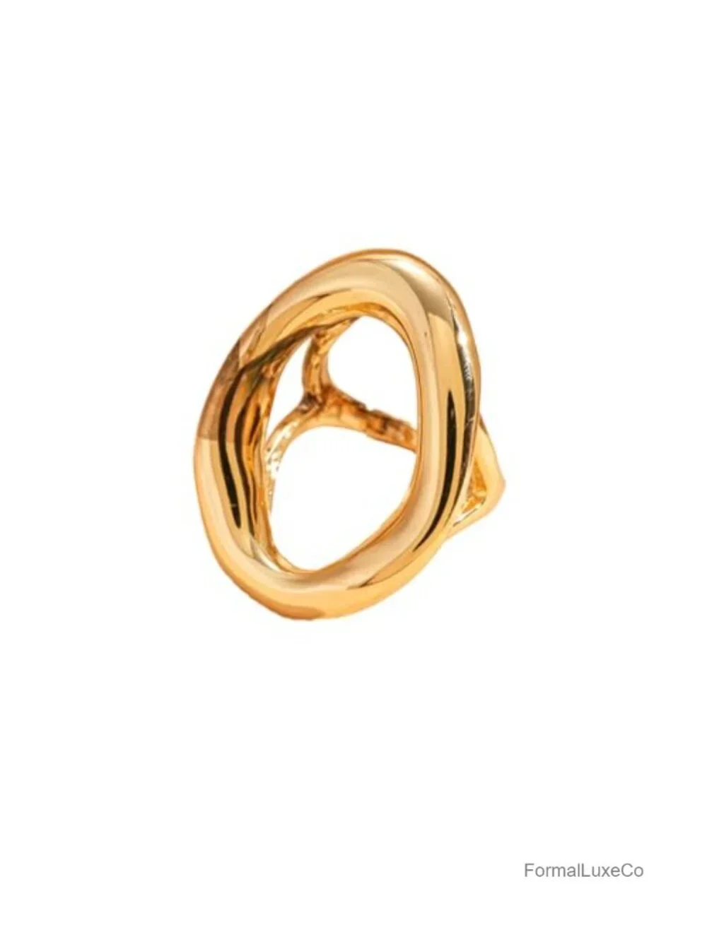 Chunky Irregular Hollow Oval Statement Ring Adjustable Open Band Geometric Gold